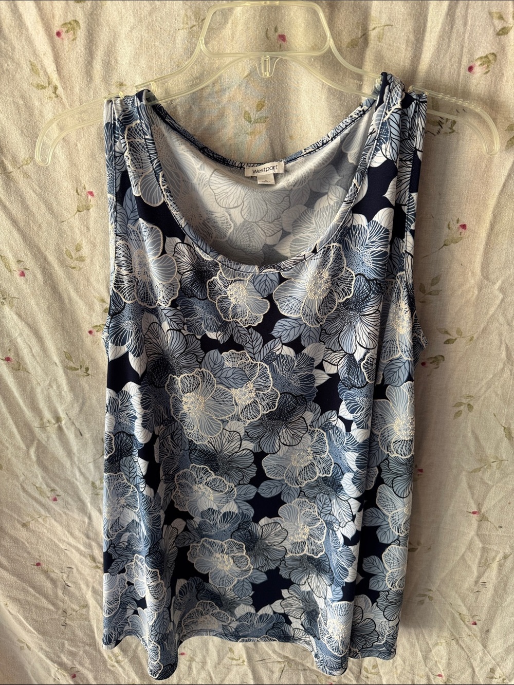 Westport Navy and White Floral Scoop Neck Tank
